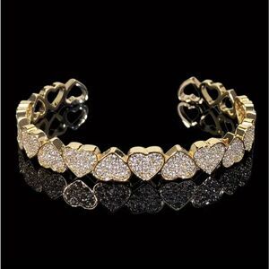 Gold Diamond Heart Bangle Bracelet